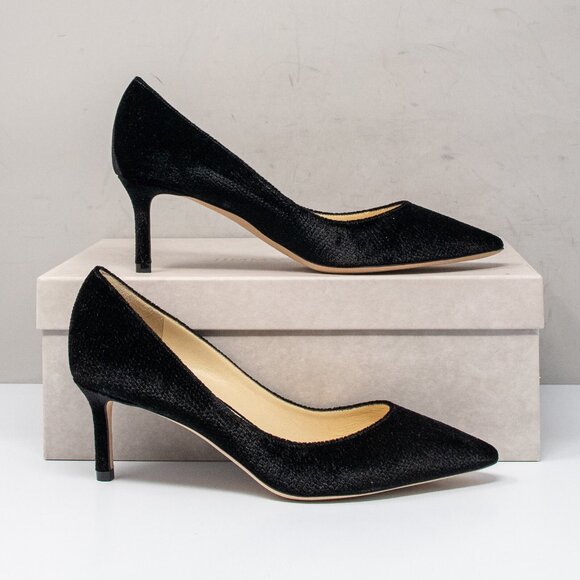 Jimmy Choo Romy 60 Lizard Printed Black Velvet Heels - Picture 2 of 7